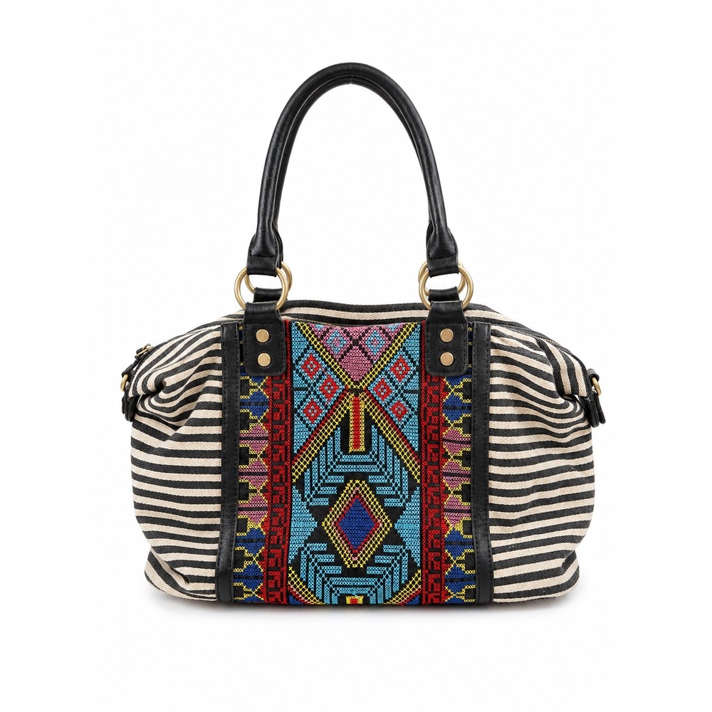 MMS Vintage Y2K Design Studio Aztec Embroidered Boho Stripe Canvas Purse